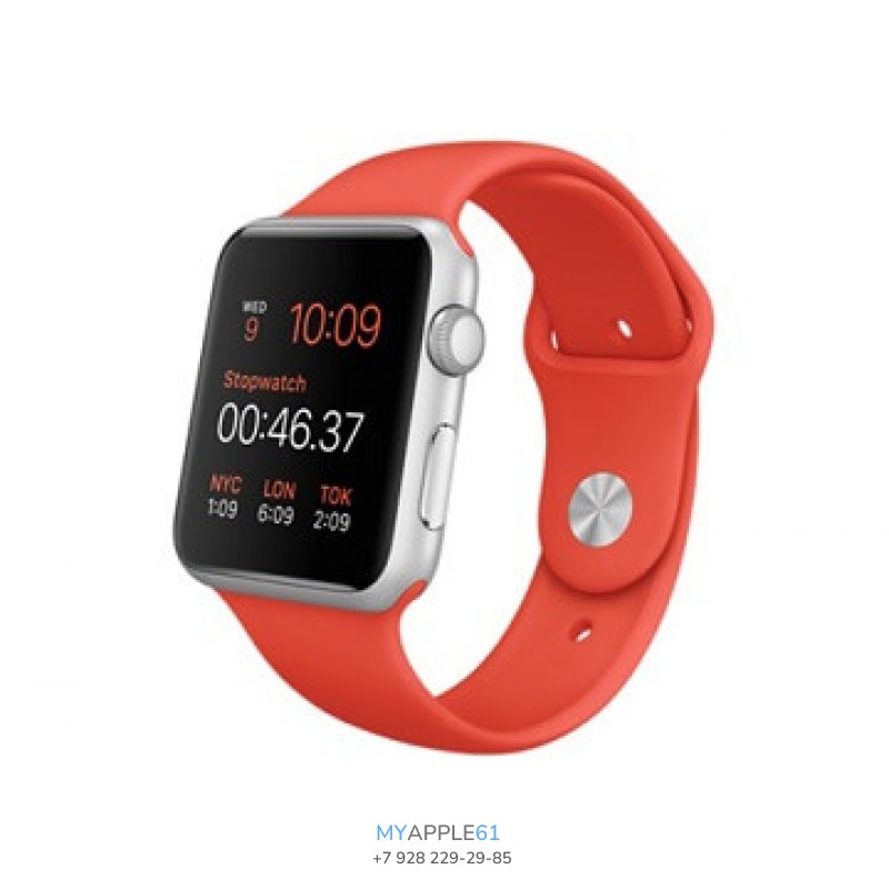 Apple Watch Sport 42 мм, серебристый алюминиевый корпус, оранжевый ремешок